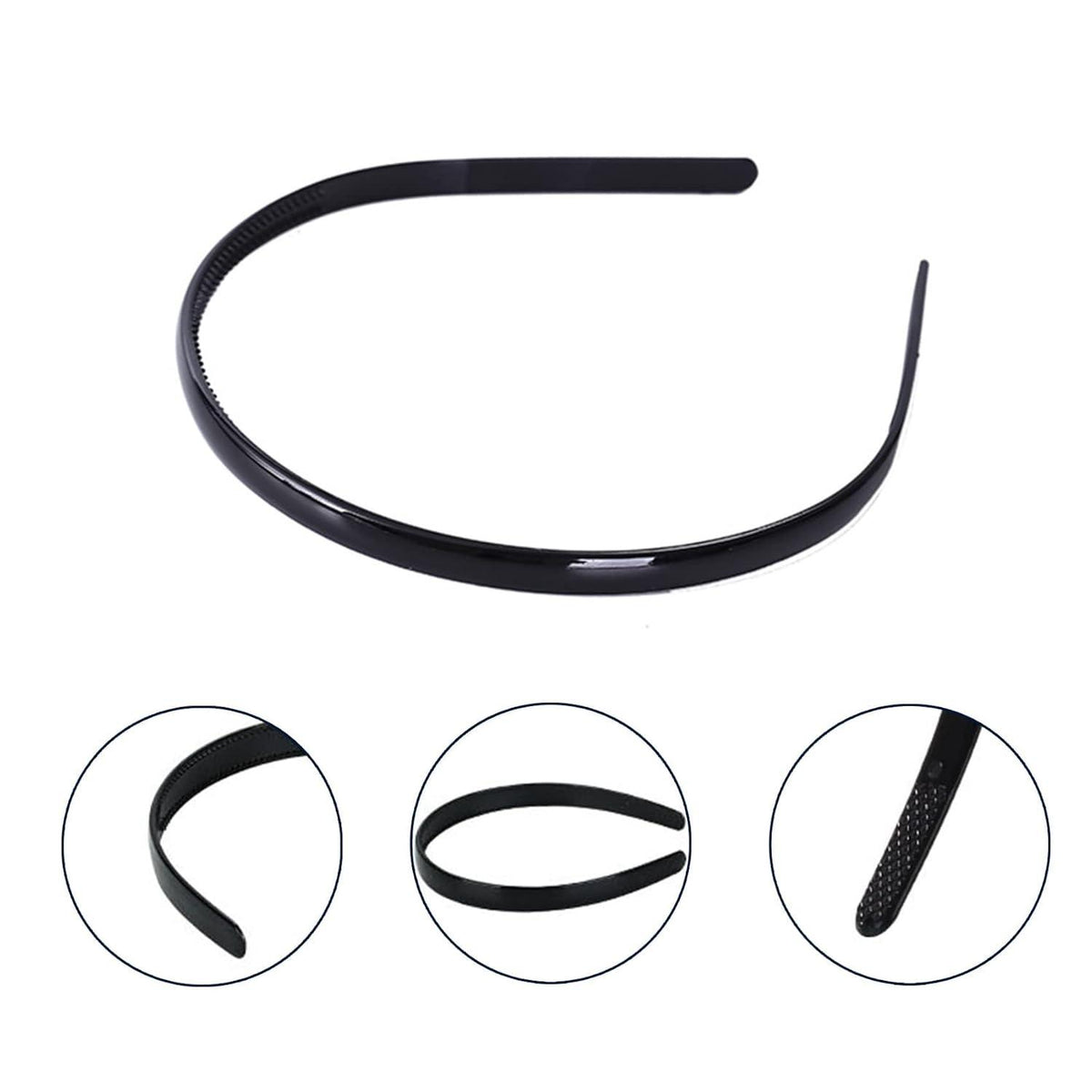 6 Kunststoff Stirnbänder Schwarz 8mm dünn - Haarbänder Mädchen Frauen