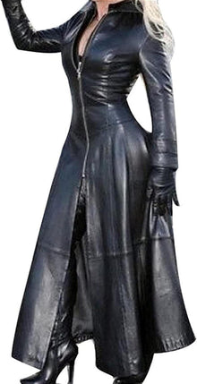 Damen PU Leder Kleid Langarm Elegant Etuikleid Latex 4XL Schwarz