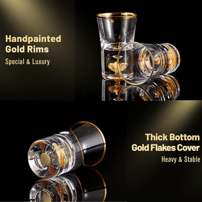 DUJUST 24 K Schnapsglas-Set Kristallglas 4cl Blattgoldflocken BPA-frei 6 Stück