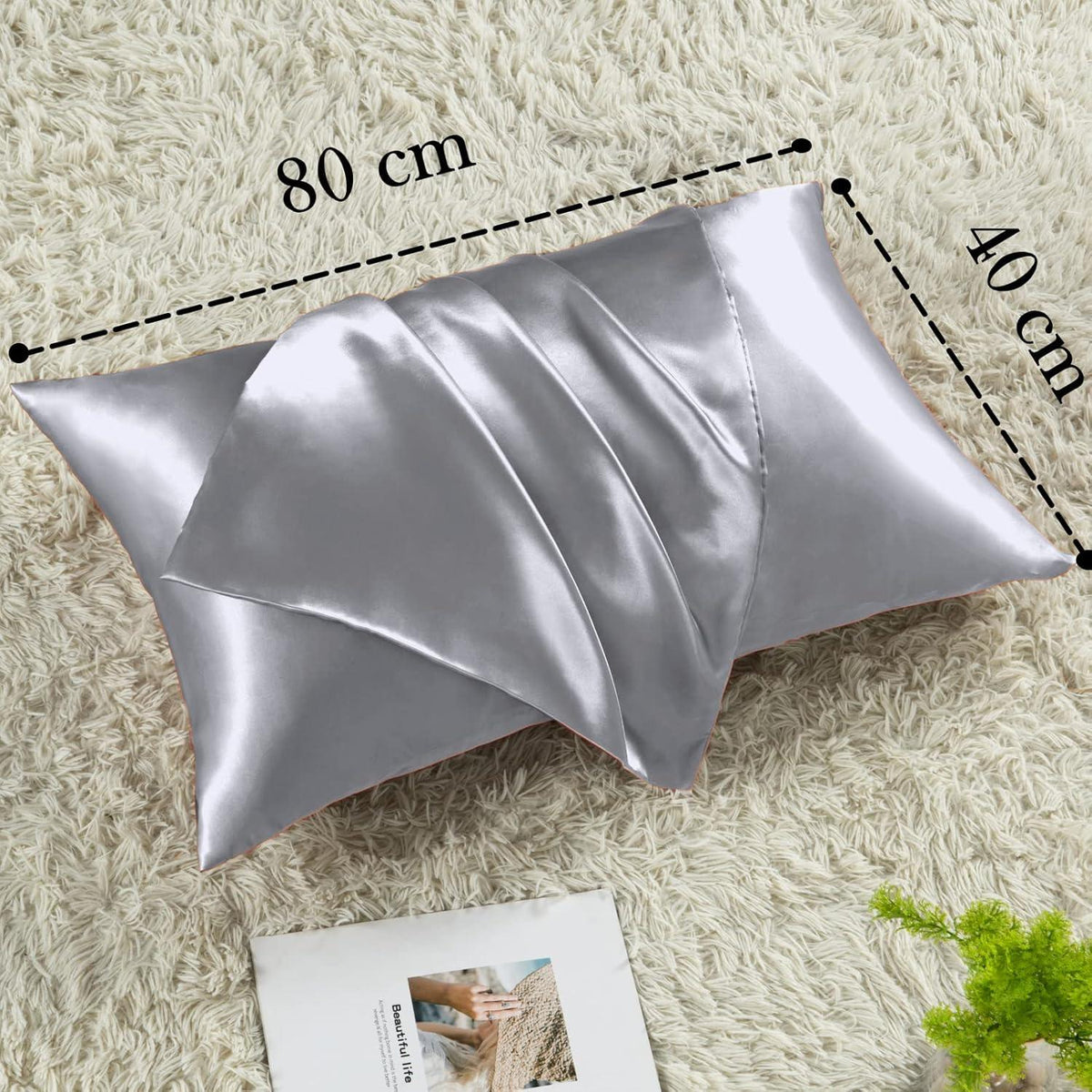 Satin Kissenbezug 2er Set Grau 40x80 Hautpflege Haarschutz