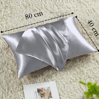Satin Kissenbezug 2er Set Grau 40x80 Hautpflege Haarschutz