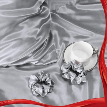 2er Set Satin Kissenbezug 40x80 Grau Haargummis Pflege Silk Haut und