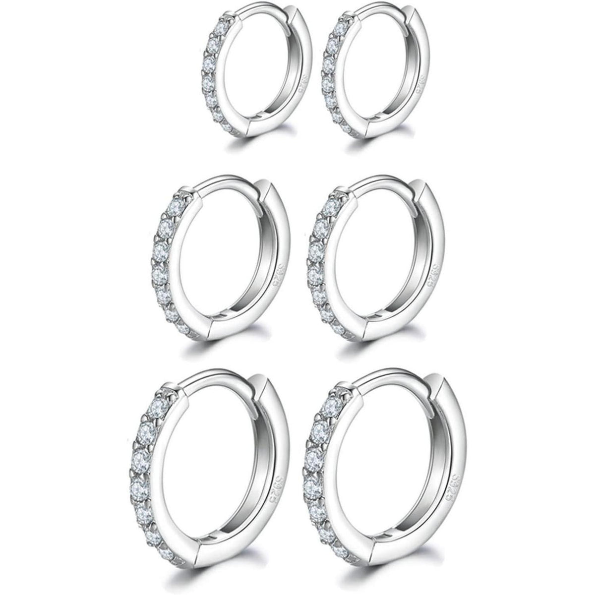 Creolen Silber 925 Set für Damen & Herren – 3 Größen mit Zirkonia