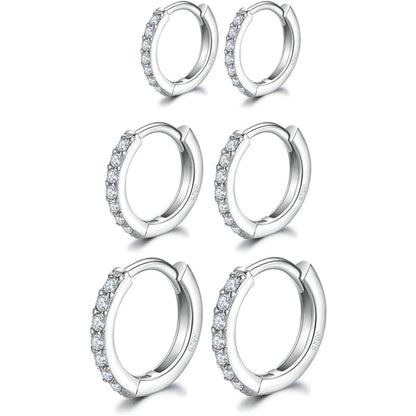 Creolen Silber 925 Set für Damen & Herren – 3 Größen mit Zirkonia