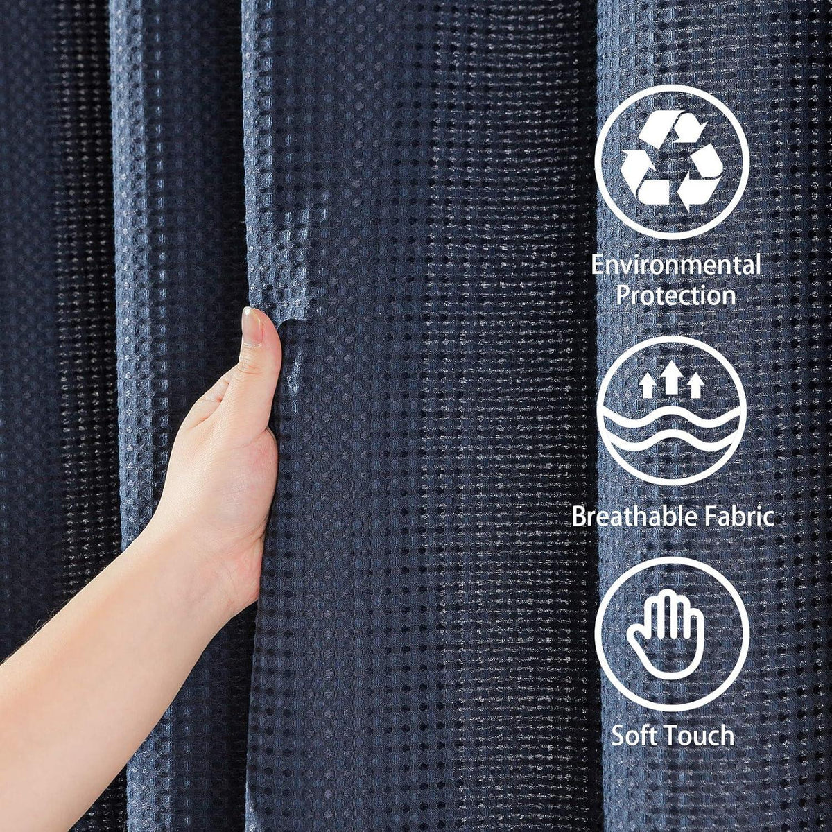 Waffel Textil Duschvorhang Anti Schimmel Vorhang Marineblau 92x182cm
