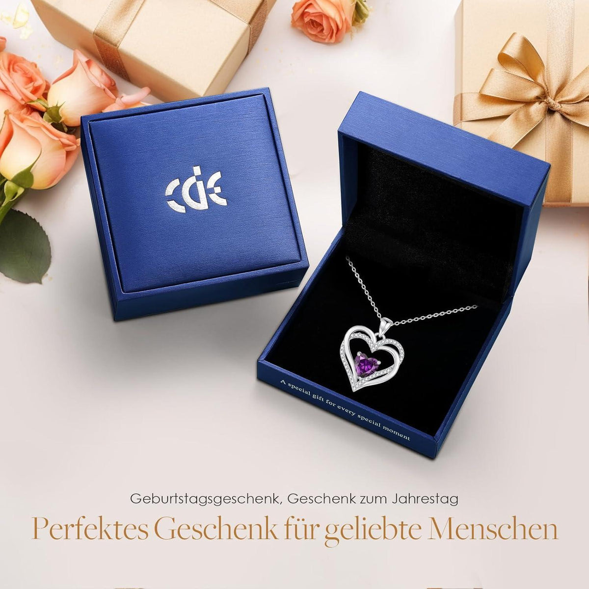 Damen Halskette Herz mit Geburtsstein aus 925 Sterling Silber