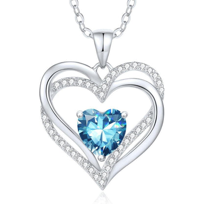 Herz Kette Damen 925 Sterling Silber mit Geburtsstein - März