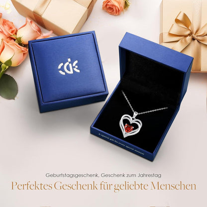 Sterling Silber Halskette mit Herz-Geburtsstein – Juli