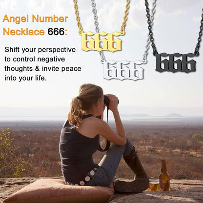 Engelszahl Halskette 666 Gold Edelstahl Damen Mädchen Glücksbringer