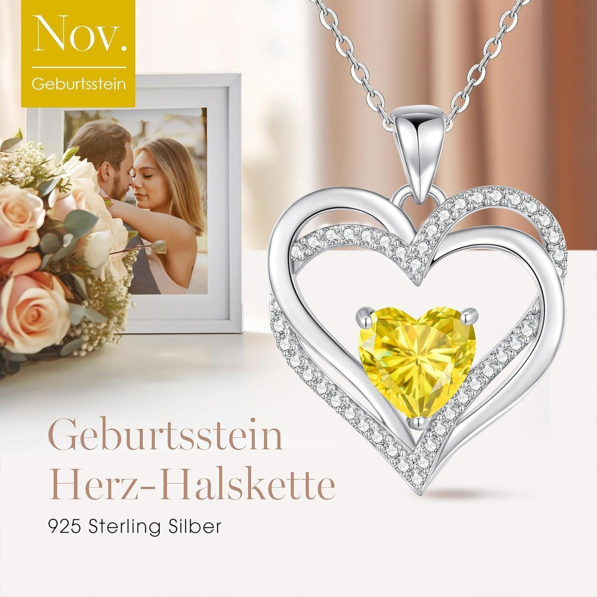 Herz Halskette Sterling Silber mit Geburtsstein – Geschenk für Frauen