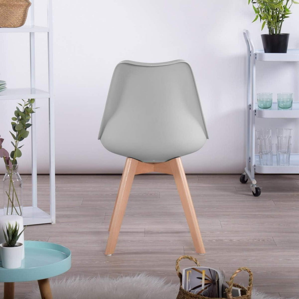 8x Esszimmerstuhl Grau – Retro Design mit Holzbeinen