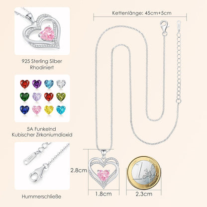 Damen Halskette Herz mit Geburtsstein 925 Sterling Silber
