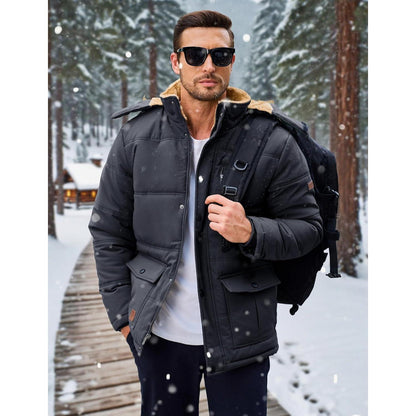 Herren Winter Parka mit abnehmbarer Kapuze, warm gefüttert, dunkelgrau 3XL