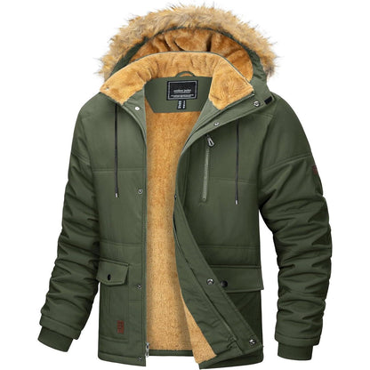 Herren Winter Parka mit abnehmbarer Kapuze, warm gefüttert, wasserabweisend, Armeegrün