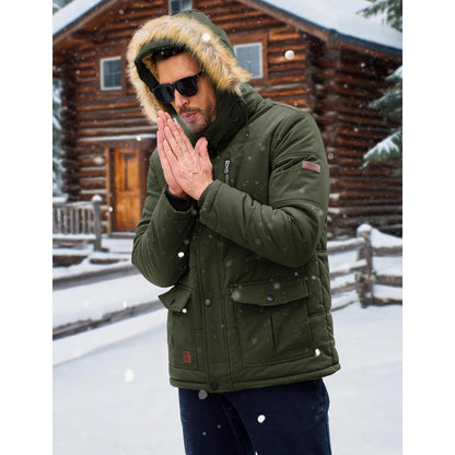 Herren Winter Parka mit abnehmbarer Kapuze, warm gefüttert, wasserabweisend