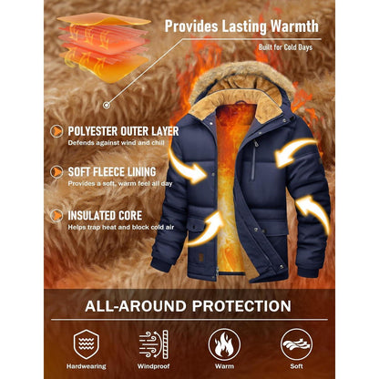 Herren Winter Parka mit warmer Fleece-Fütterung, wasserabweisend, Dunkelblau