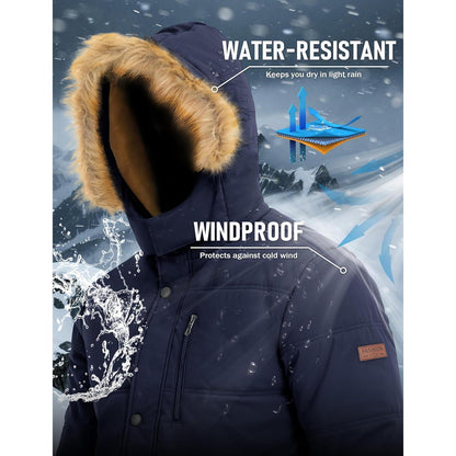 Herren Winter Parka mit warmer Fleece-Fütterung, wasserabweisend, Dunkelblau