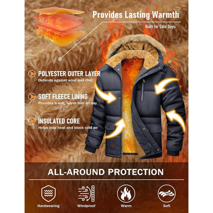 Herren Winter Parka mit abnehmbarer Kapuze, warm gefüttert