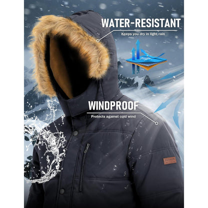 Herren Winter Parka mit abnehmbarer Kapuze, warm gefüttert