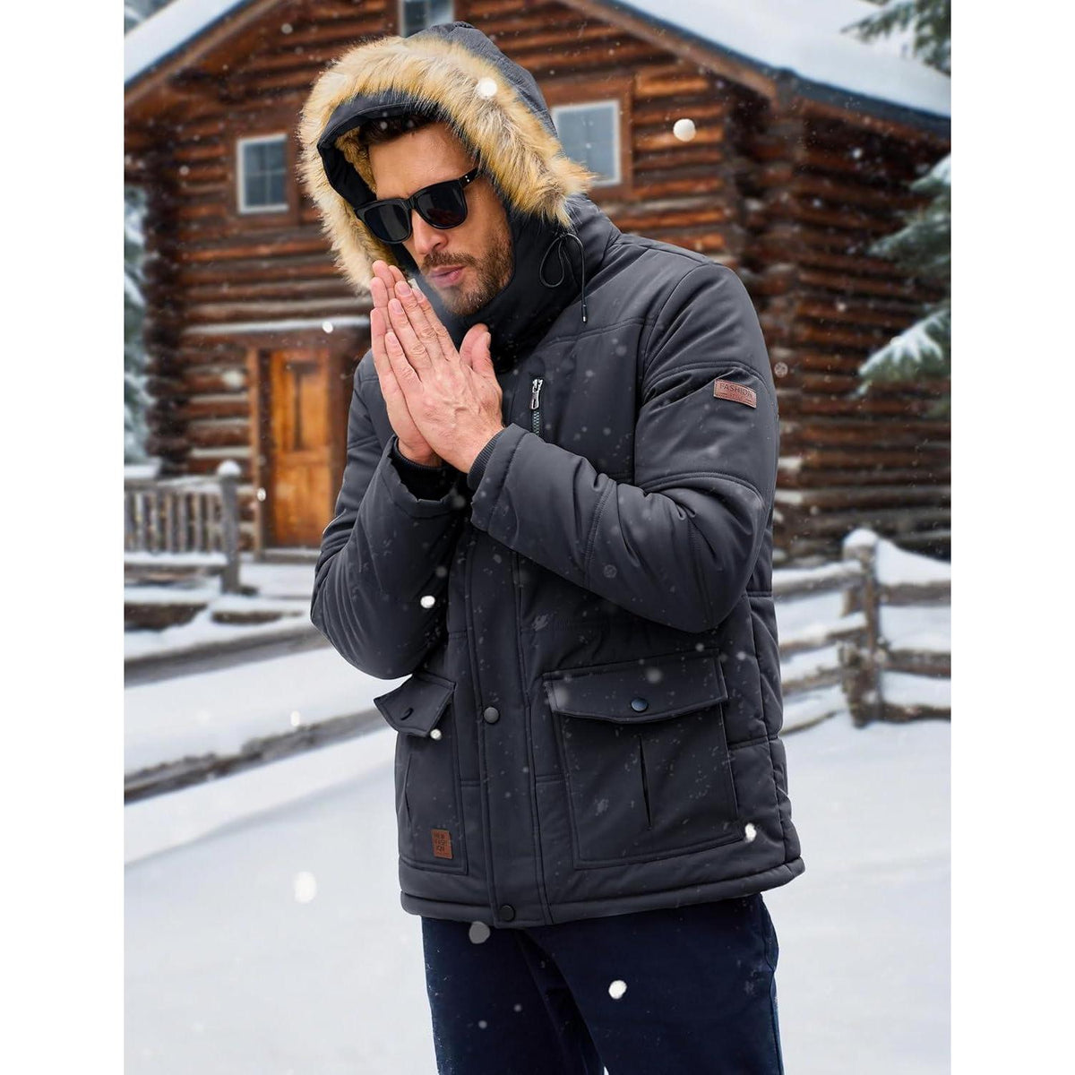 Herren Winter Parka mit abnehmbarer Kapuze, warm gefüttert