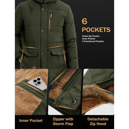 Herren Winterparka Fleecejacke Winddicht & Warm – Abnehmbare Kapuze