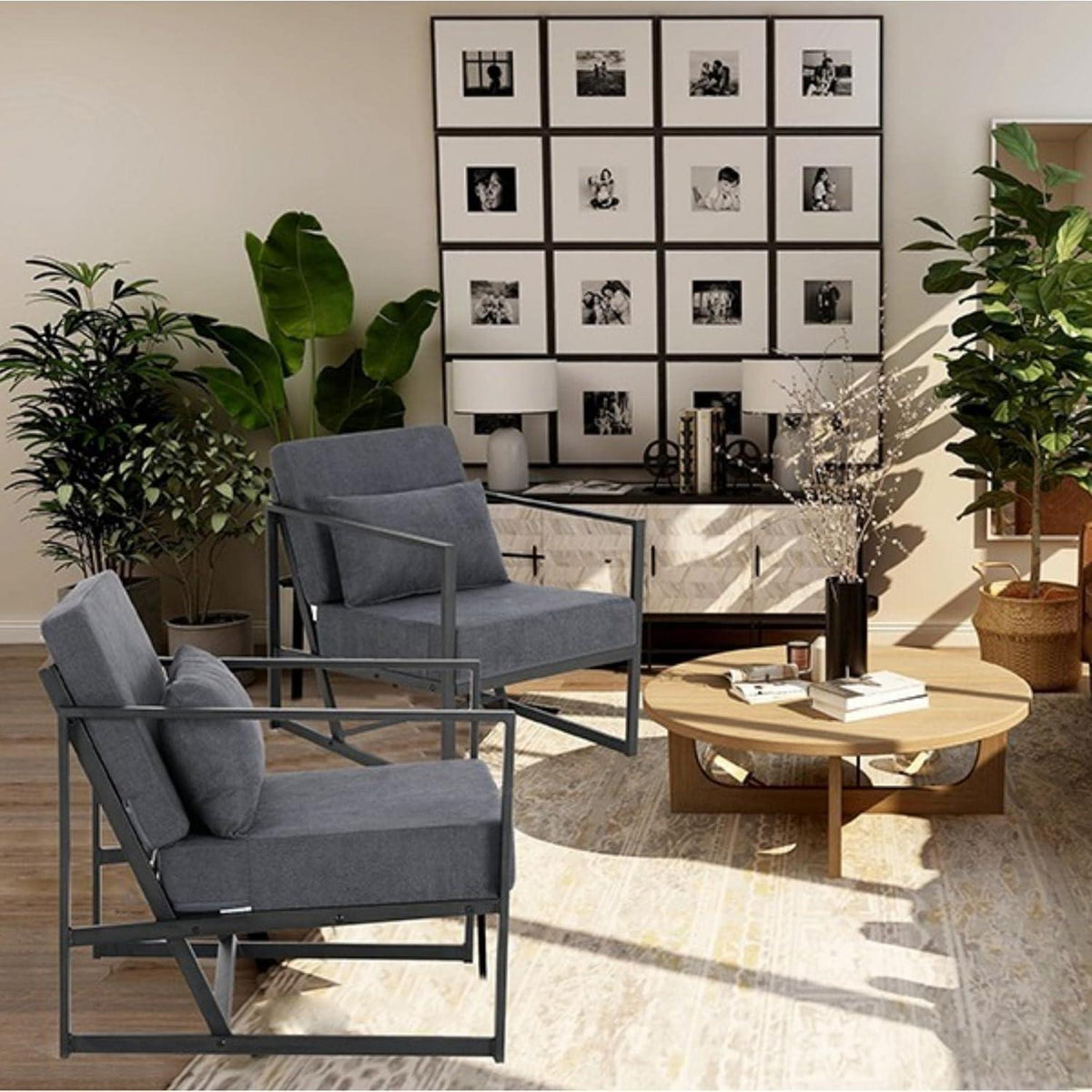 Mingone 2er Set gepolsterte Lounge-Sessel Dunkelgrau