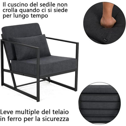 Mingone 2er Set gepolsterte Lounge-Sessel Dunkelgrau