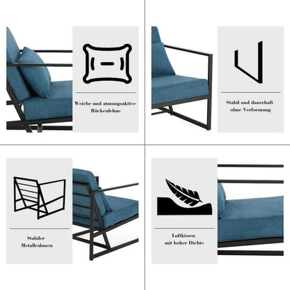 Mingone 2-Sitzer Sofa Blau – Gepolstert & Bequem für Wohnzimmer