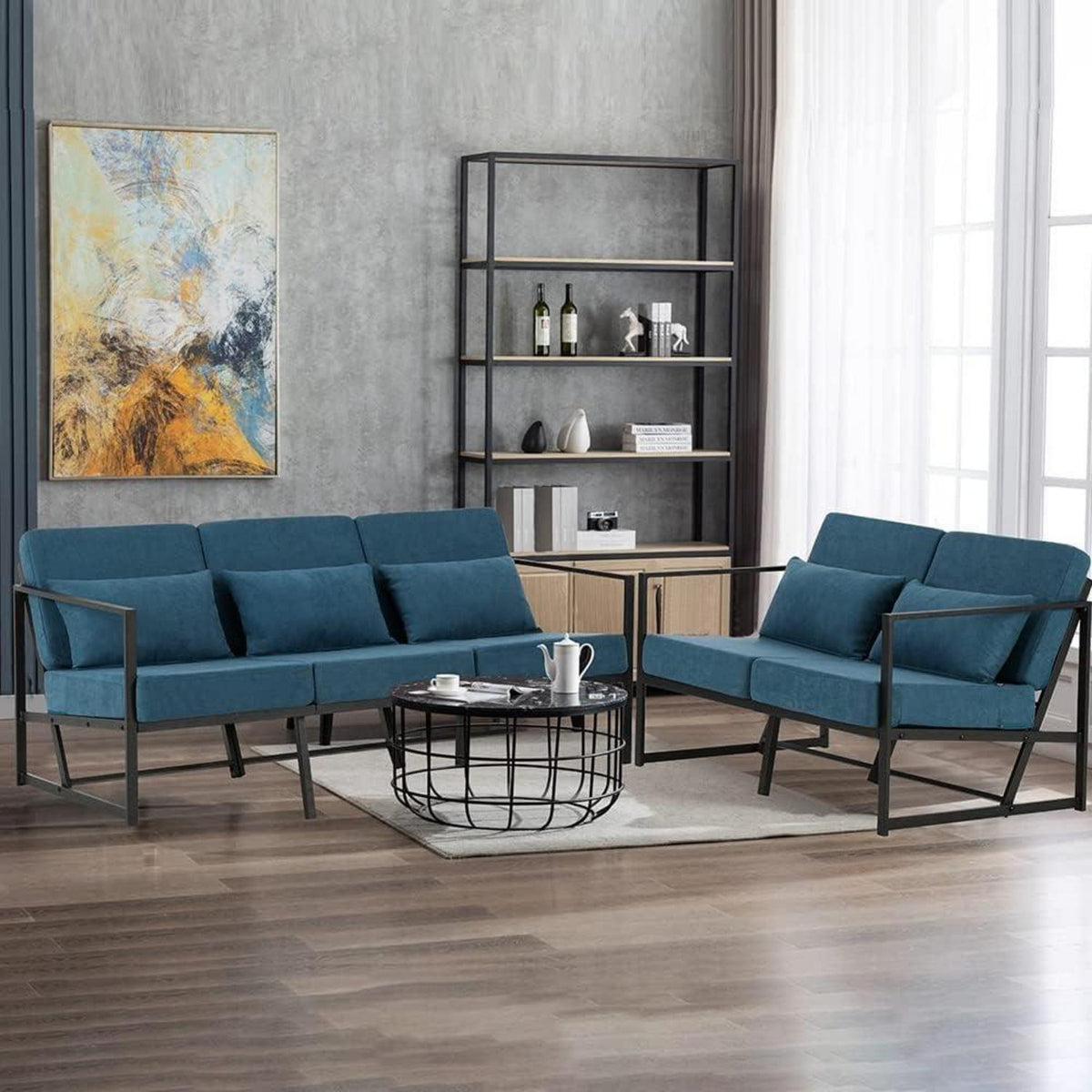 Mingone 2-Sitzer Sofa Blau – Gepolstert & Bequem für Wohnzimmer