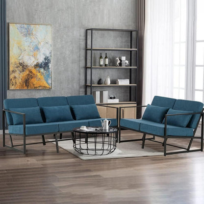 Mingone 2-Sitzer Sofa Blau – Gepolstert & Bequem für Wohnzimmer