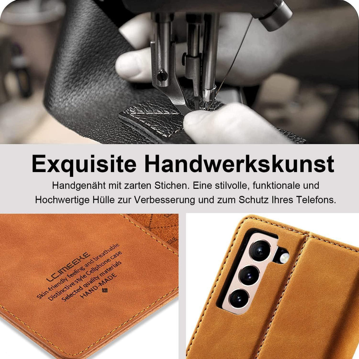 Samsung Galaxy S22 Klapphülle mit Kartenfach & Ständer Braun in Lederoptik