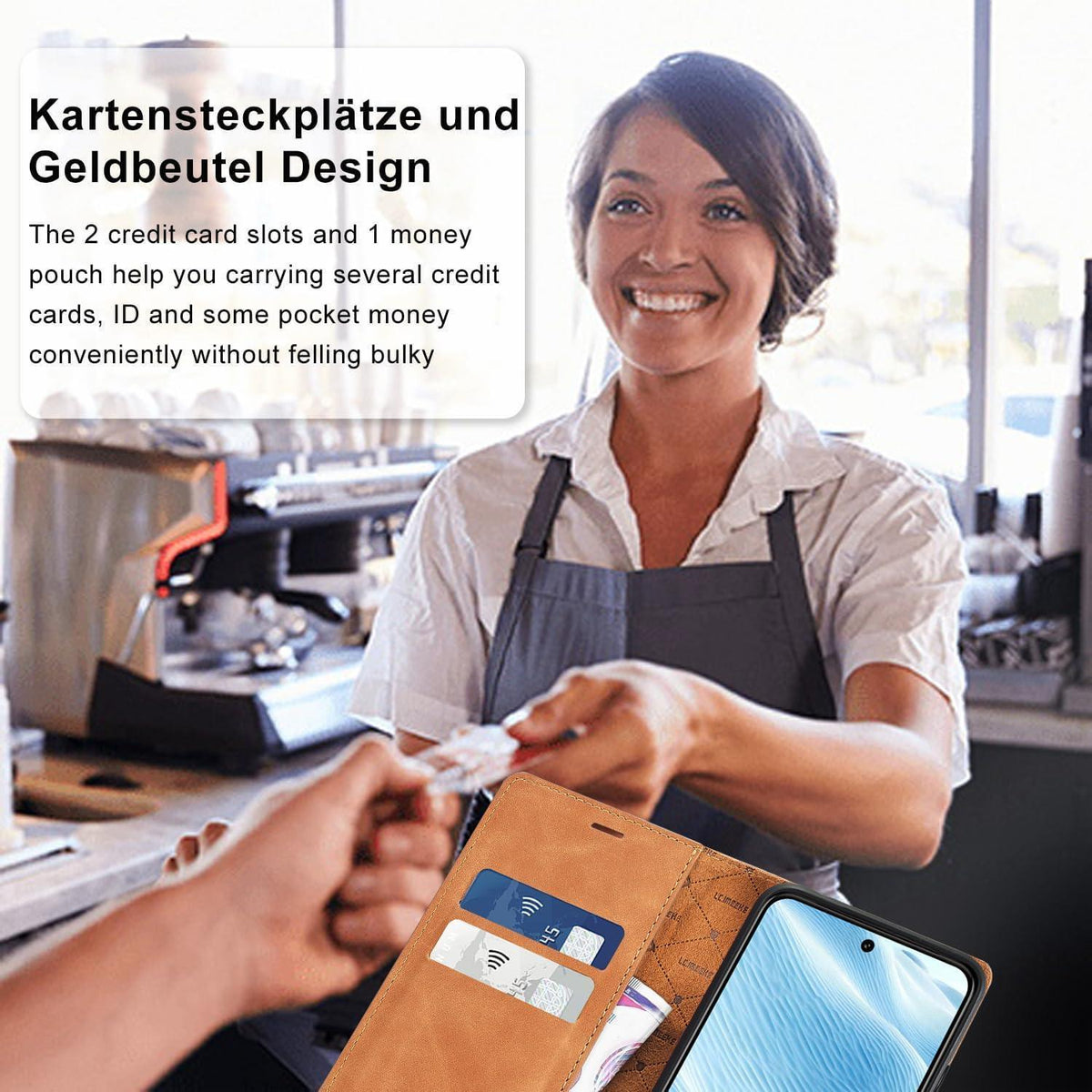 Samsung Galaxy S22 Klapphülle mit Kartenfach & Ständer Braun in Lederoptik