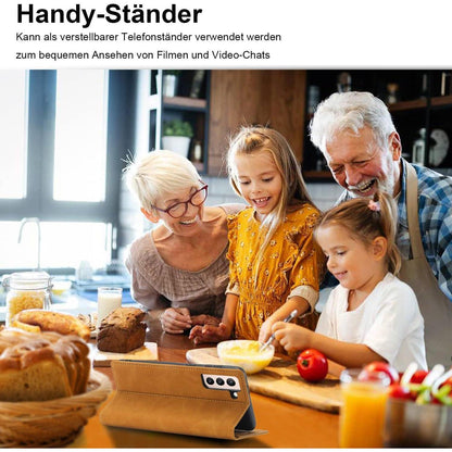 Samsung Galaxy S22 Klapphülle mit Kartenfach & Ständer Braun in Lederoptik