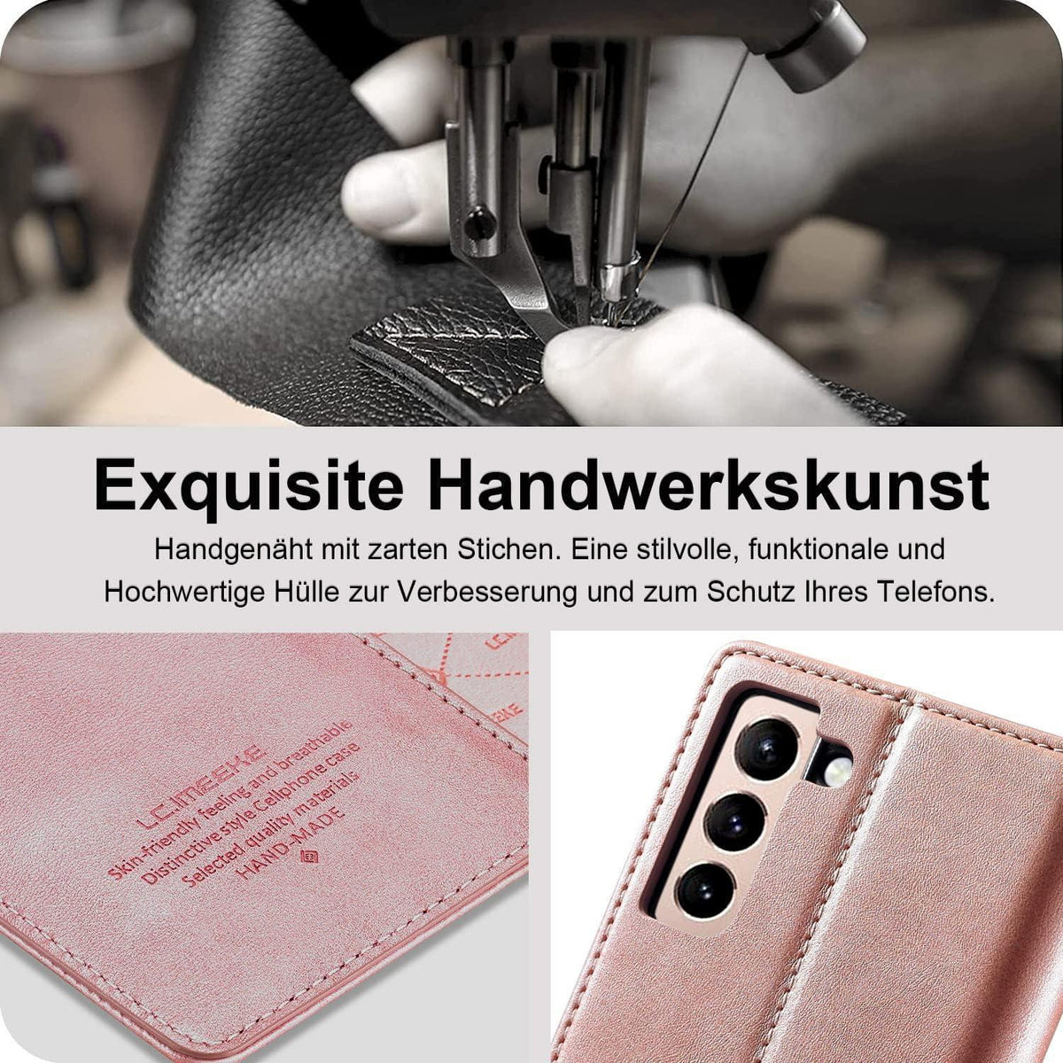 Samsung Galaxy S22 Klapphülle Pink mit Ständer & Kartenfach in Lederoptik