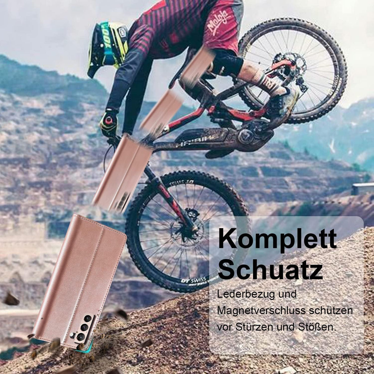Samsung Galaxy S22 Klapphülle Pink mit Ständer & Kartenfach in Lederoptik
