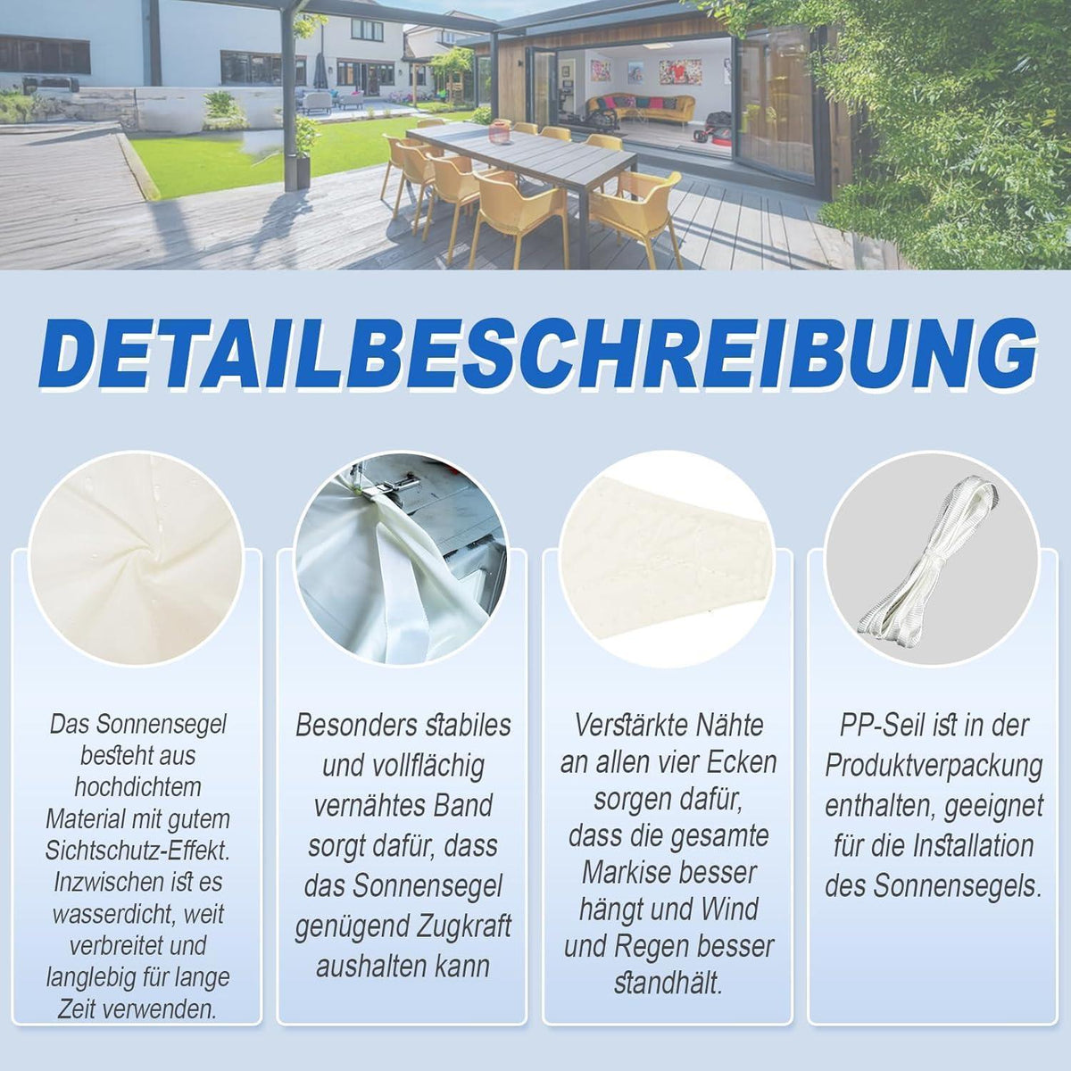 Wasserdichtes Sonnensegel Creme 3x3m UV-Schutz für Garten & Terrasse