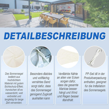 Wasserdichtes Sonnensegel Creme 3x3m UV-Schutz für Garten & Terrasse