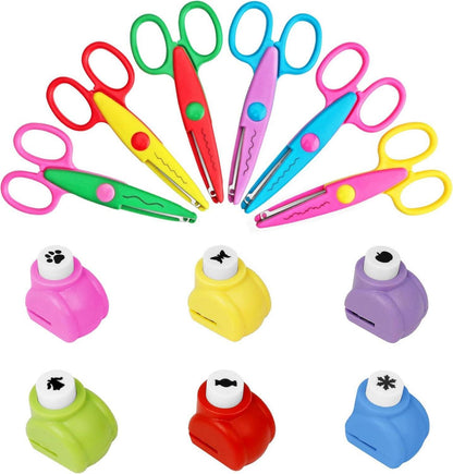 Kinder Bastelschere Set mit 6 Zickzackscheren & 6 Papierstanzern