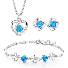 Schmuckset Damen Silber 925 mit Zirkonia, Herz Halskette & Klee Armband & Ohrstecker