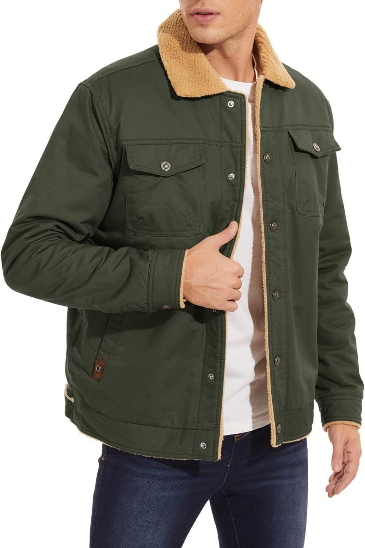 Herren Fleece Winterjacke Outdoor Cargo Militär Parka 5 Taschen S Armeegrün