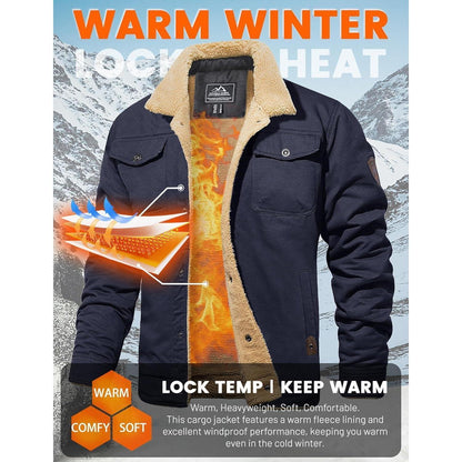 Herren Fleecejacke Winterparka mit 5 Taschen – Dunkelblau