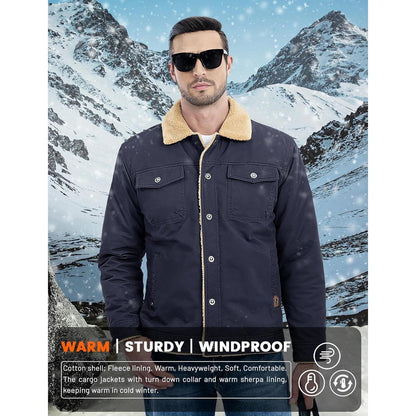 Herren Fleecejacke Winterparka mit 5 Taschen – Dunkelblau
