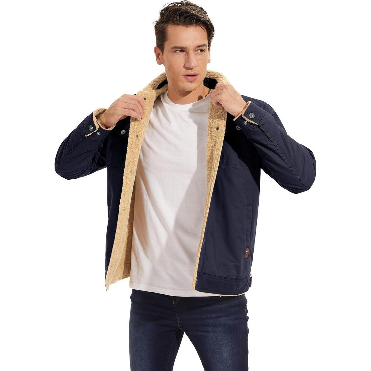 Herren Fleecejacke Winterparka mit 5 Taschen – Dunkelblau