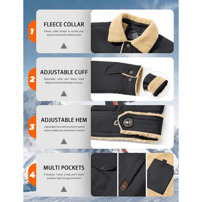 Herren Fleecejacke Winterparka mit 5 Taschen – Dunkelgrau