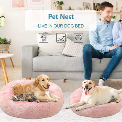 Rundes Hundebett Flauschig Donut – Bequemes Hundesofa in Rosa XL