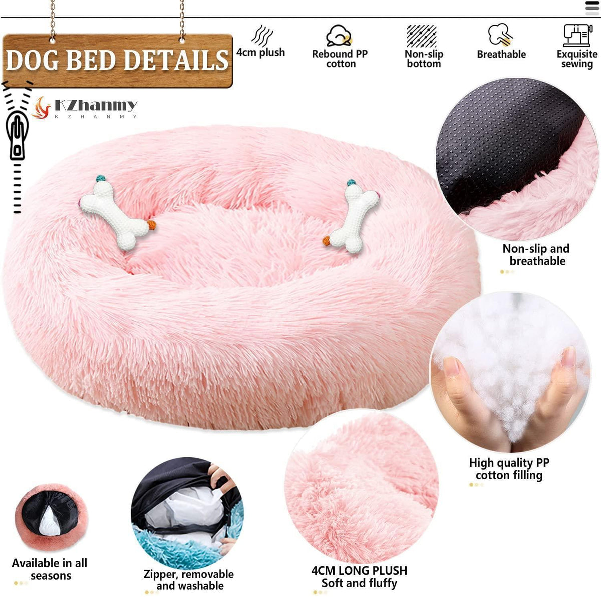 Rundes Hundebett Flauschig Donut – Bequemes Hundesofa in Rosa XL