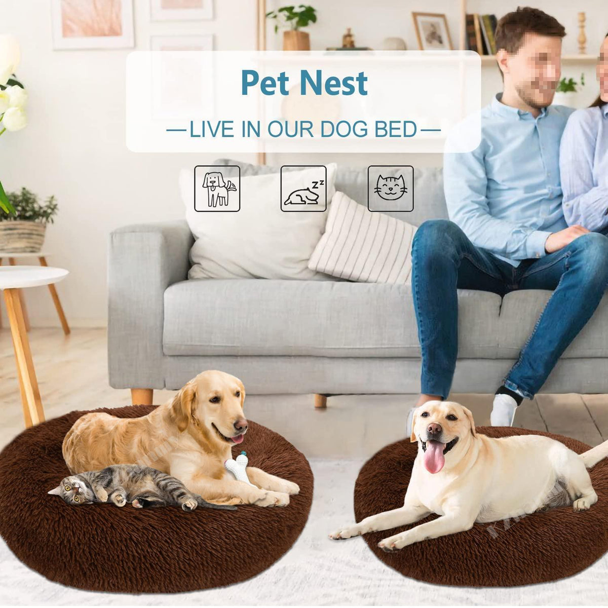 Rundes Hundebett Flauschig Donut – Bequemes Hundesofa XL Braun