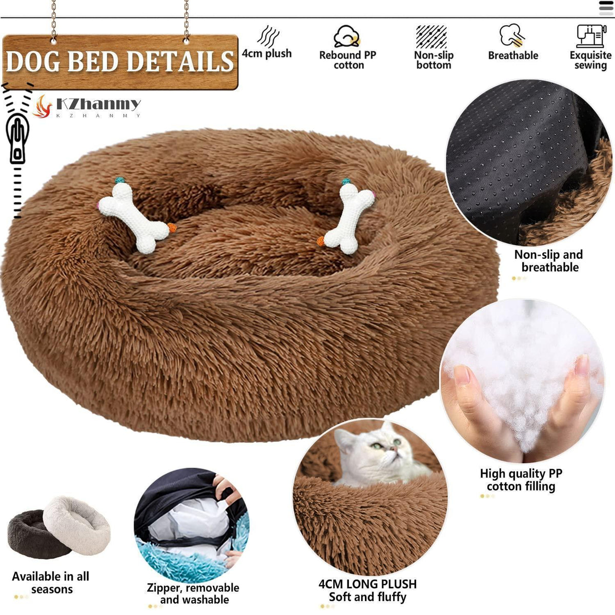 Rundes Hundebett Flauschig Donut – Bequemes Hundesofa 3XL Braun