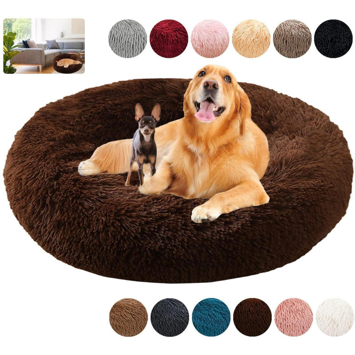 Rundes Hundebett Flauschig Donut – Bequemes Hundesofa in 12 Farben