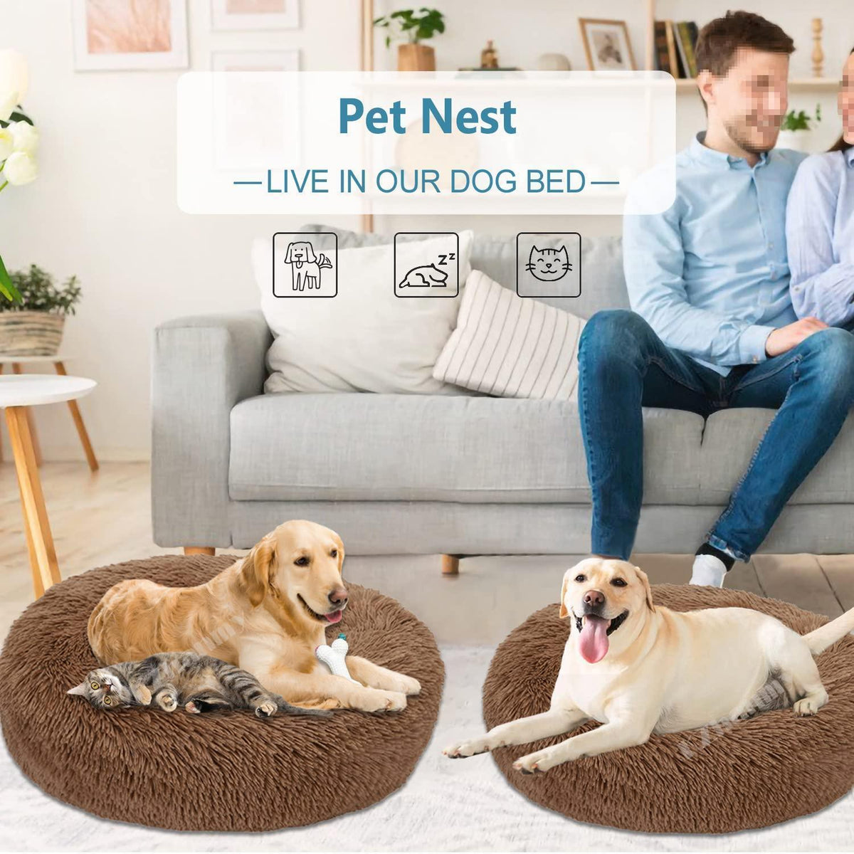 Rundes Hundebett Flauschig Donut – Bequemes Hundesofa in 12 Farben